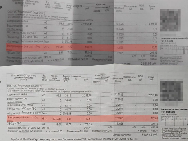 В декабре счет пришел на 130 рублей, а за январь&nbsp;— уже на 717 | Источник: читатель E1.RU