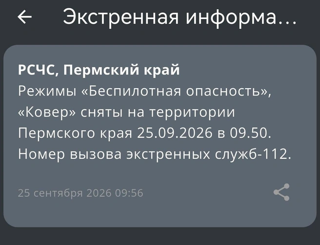 В Прикамье отменили план «Ковер» и беспилотную опасность | Источник: МЧС