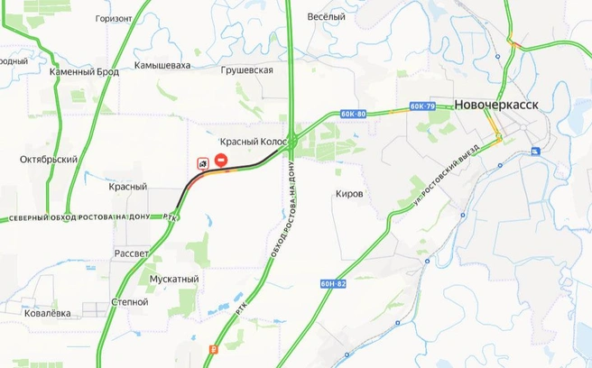 На карте видно, где перекрыта дорога | Источник: Яндекс Карты