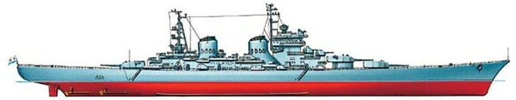 Тяжелый крейсер «Сталинград». Заложен в 1951 г., но не достроен. Полное водоизмещение — 42 300 т. Длина наибольшая — 273,6 м, ширина — 32 м, осадка — 9,2 м. Мощность турбин — 280 000 л. с., скорость — 35,2 узла (65 км/ч). Толщина бортовой брони — до 180 мм, башен — до 240 мм. Вооружение: 9 — 305-мм и 12 — 130мм орудий, 24 — 45-мм и 40 — 25-мм автоматов | Источник: Михаил Дмитриев