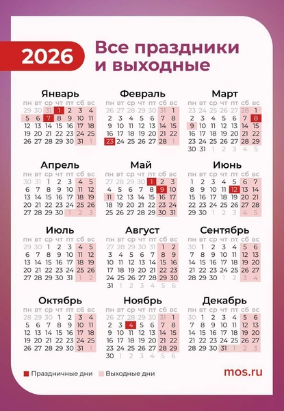 Официальные выходные 2025-2026 в России, выходные в 2025–2026 году, новогодние выходные в 2025 2026, выходные в новогодние праздники 2025 2026, календарь выходных в 2025 2026, праздники и выходные в 2025 2026, выходные в россии 2025 2026 | Источник: mos.ru