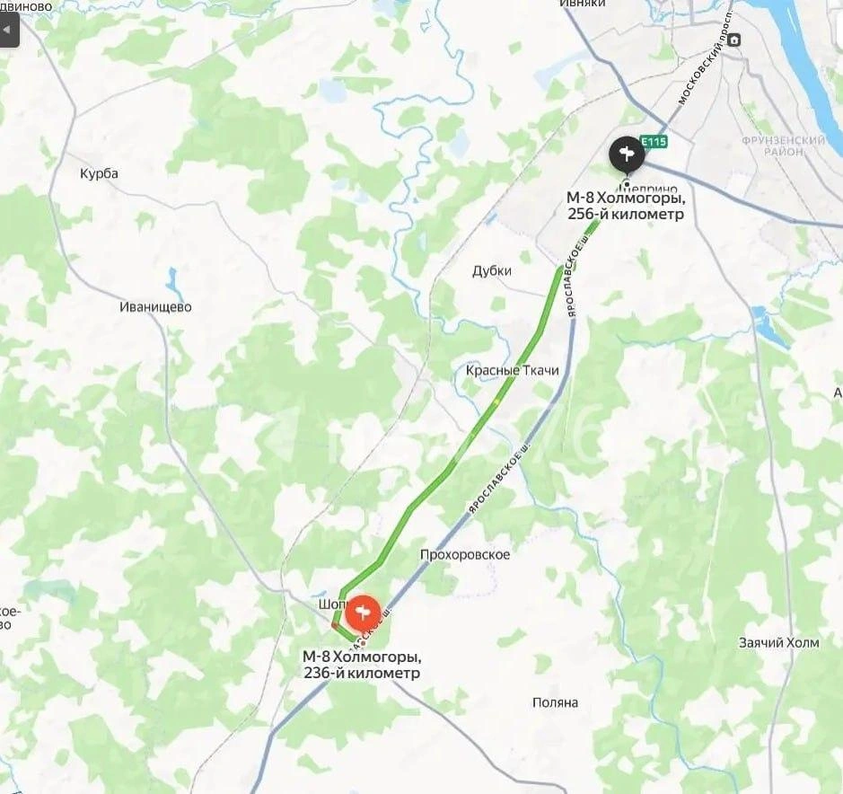 Основная трасса&nbsp;— Ярославское шоссе,&nbsp;— перекрыто. Карты предлагают такой вариант объезда этой зоны. | Источник: Yandex / map 