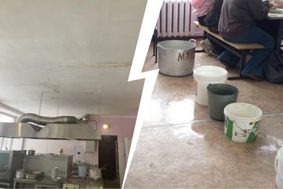 Из-за протечек крыши в ярославской школе столовую заливает талой водой