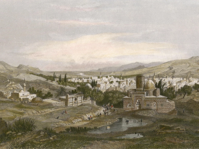 Вид Дамаска. Европейская гравюра около 1840 года. В этом городе Ибн Баттута пережидал эпидемию чумы. | Источник: Legion Media 