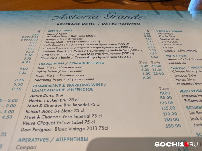 Цены в евро | Источник: Оксана Витязь / SOCHI1.RU