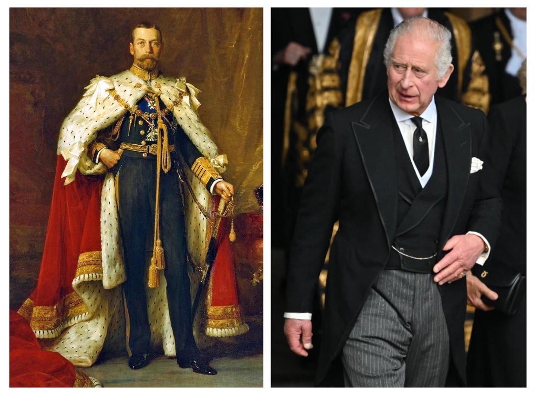 Георг V в коронационном одеяния, 1911; Карл III в Вестминстер-холле в здании парламента, 12 сентября | marieclaire.ru