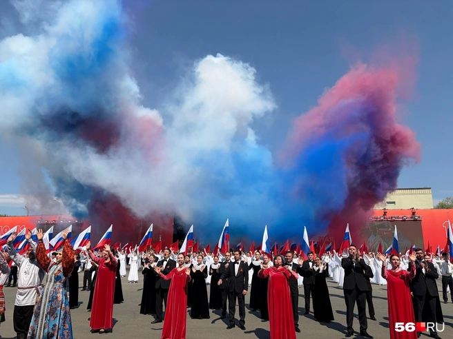 Небо украсил дым в цвета триколора | Источник: Николай Сальников / 56.RU