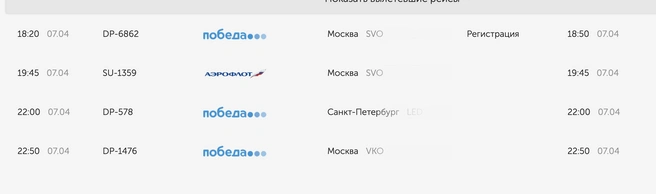 Плановое время вылета изменилось | Источник: gsv.aero