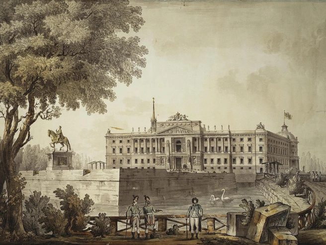 Джакомо Кваренги. «Вид Михайловского замка». 1801. В этой резиденции Павел I был убит заговорщиками, после чего индийский поход был отменён. | Источник: Wikimedia Commons