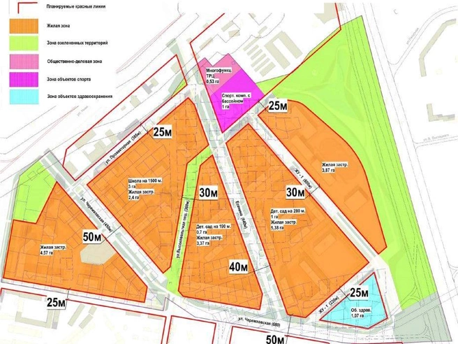 Схема разделения территории будущего микрорайона | Источник: мэрия Новосибирска