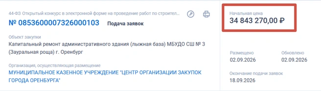 Еще один тендер на работы в Зауральной роще | Источник: «Госзакупки»