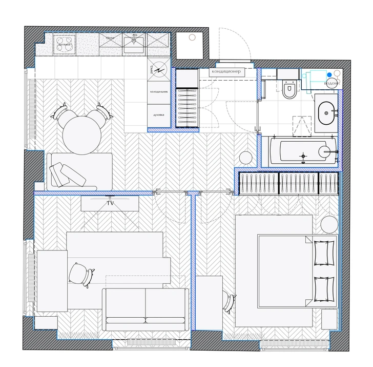 Современный интерьер с народными мотивами: квартира 57 м² в Москве