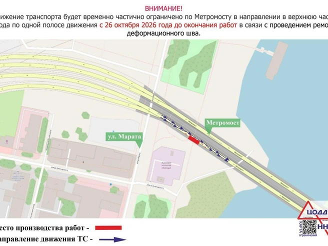 Первой перекроют крайнюю правую полосу в сторону верхней части города | Источник: Администрация Нижнего Новгорода