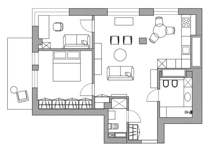 Планировка квартиры 76 м², проект студии