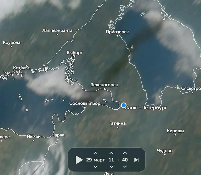 Черная полоса дыма утром 29 марта | Источник: zoom.earth