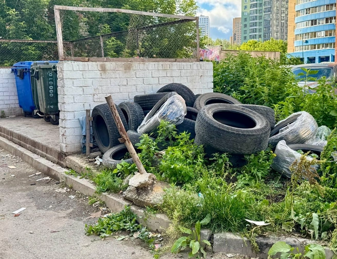 Региональный оператор напоминает: шины не относятся к бытовому мусору, поэтому выбрасывать их на контейнерные площадки запрещено | Источник: читатель E1.RU