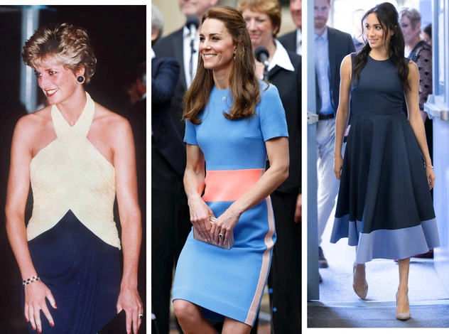 Королевский тренд: платья в стиле color-blocking от первых британских модниц