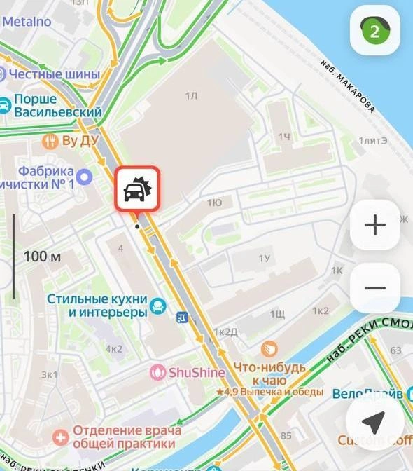 Два автобуса собрали пробку на Васильевском острове | Источник: «Яндекс Карты»