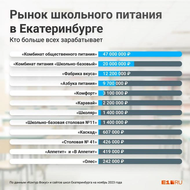 Филипп Сапегин / E1.RU | Источник: Самый богатый из всех — «Комбинат общественного питания», но нужно учесть, что эта компания кормит детей по всей России