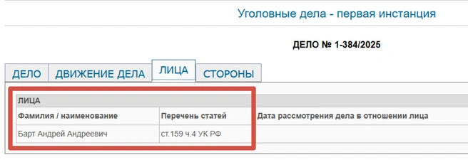 На скамье подсудимых — Андрей Барт | Источник: Ленинский районный суд Оренбурга