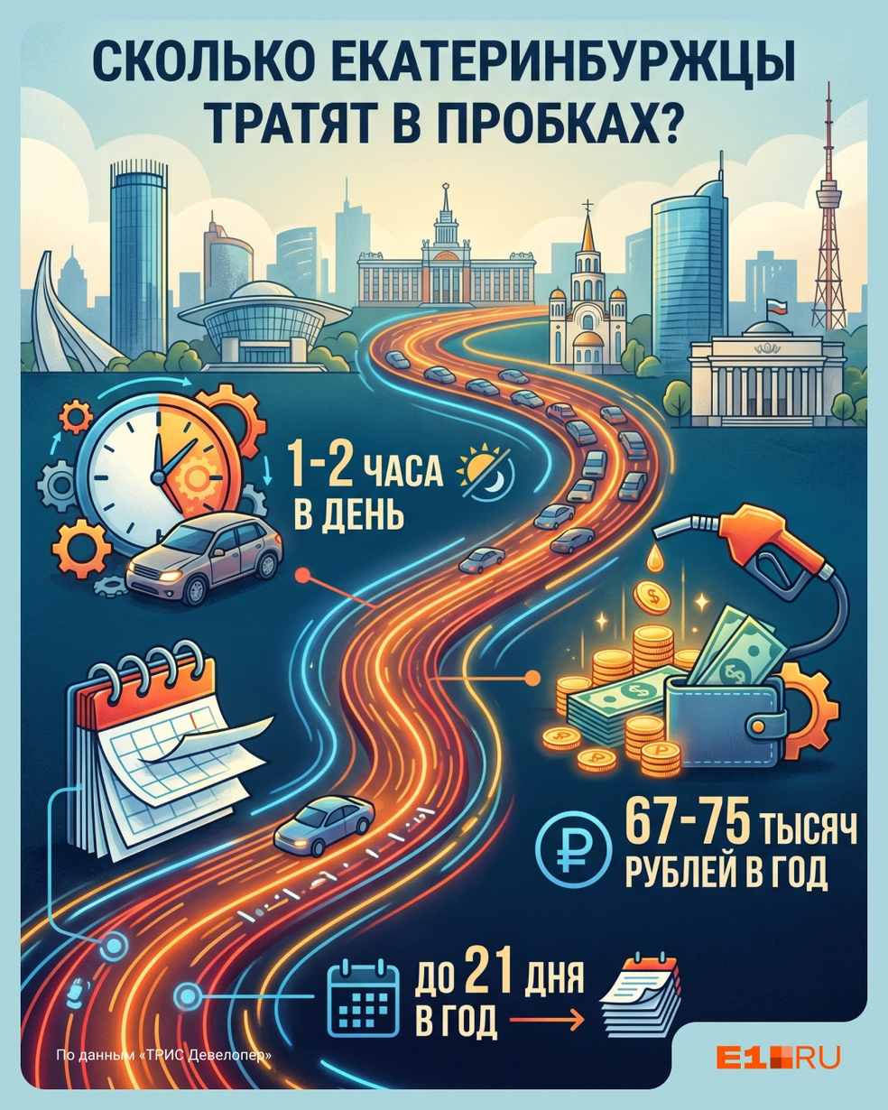 Это пугает, но в среднем екатеринбуржцы проводят в пробках три недели | Источник: Филипп Сапегин / E1.RU