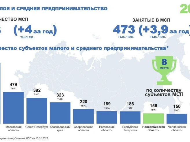 Новосибирская область занимает восьмое место в России по числу субъектов малого и среднего бизнеса. | Источник: Законодательное собрание Новосибирской области 