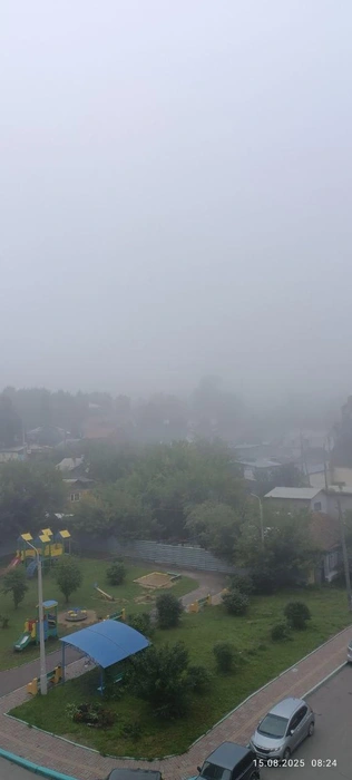 Судя по времени на фотографии, к половине девятого туман все еще не рассеялся | Источник: Читатель NGS24.RU