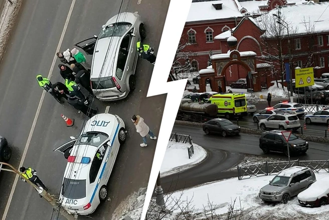 В Подмосковье несколько машин силовиков оградили проезд к храму | Источник: Красногорск, Красногорск Онлайн / T.me