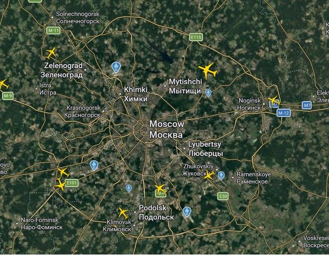 Обстановка в небе над Москвой | Источник: flightradar