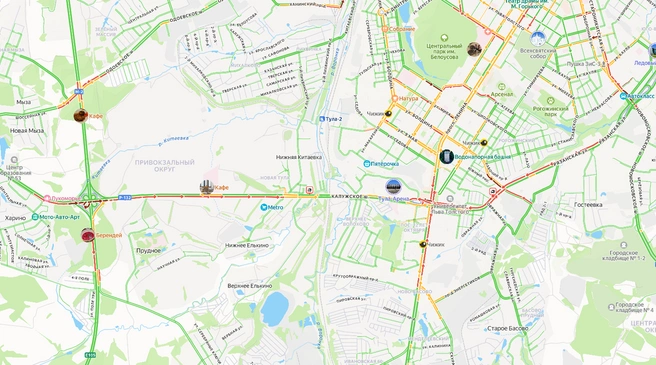 Дорожная ситуация на Калужском шоссе | Источник: yandex.ru/maps