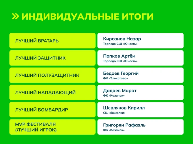 Индивидуальные награды | Источник: JuniStat