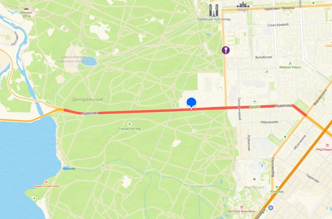 Добраться до центра по Худякова быстро не получится | Источник: 2gis.ru