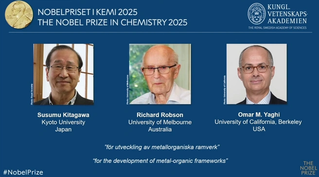 Нобелевскую премию по химии присудили за разработку металлоорганических каркасов | Источник: Nobel Prize / YouTube
