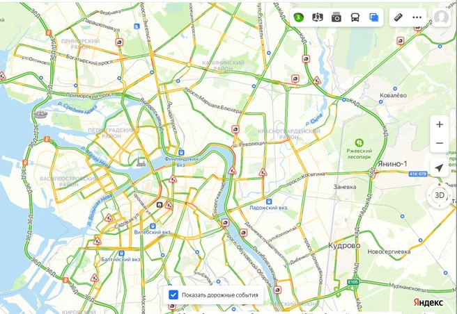 В 9:08 в Петербурге всего 3 балла по шкале «Яндекса» | www.fontanka.ru