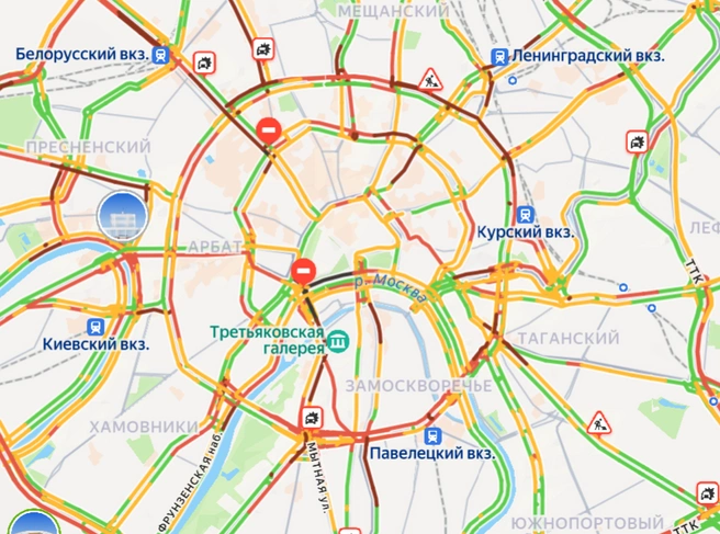 Уже к обеду Москва «покраснела» | Источник: Яндекс.Карты