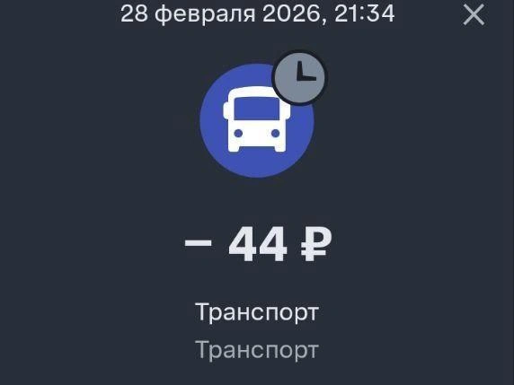 Списание 44 рублей в банковском приложении было воспринято как оплата автобуса, но на деле это был проезд на электричке. | Источник: читатель E1.RU