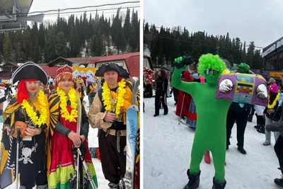 Карнавальный спуск в Шерегеше собрал пиратов и пришельцев