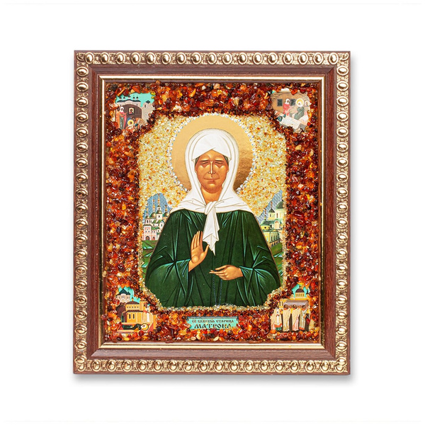 Икона святая Матрона янтарная выкладка