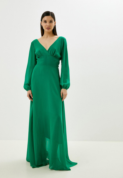 Зеленое платье в пол с бантом на спине