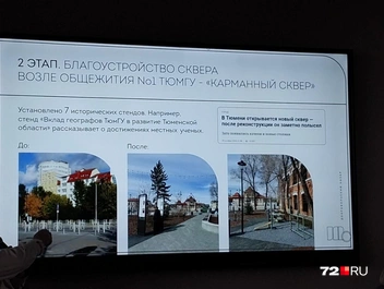На фото можно заметить, как преобразился сквер возле общежития № 1 ТюмГУ | Источник: Анастасия Давыдова / 72.RU