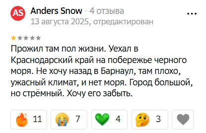 Некоторых не устраивает, что рядом нет моря | Источник: 2ГИС