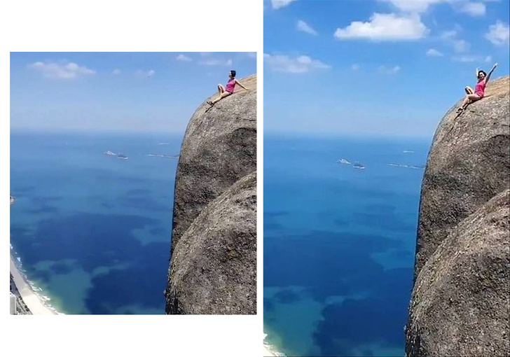 Фото №2 - Туристка, рискуя жизнью, забралась на 840-метровую скалу ради удачного снимка в «Инстаграме»