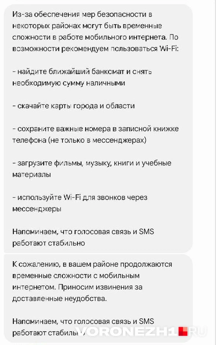 Так выглядит SMS от оператора | Источник: читательница Voronezh1.ru