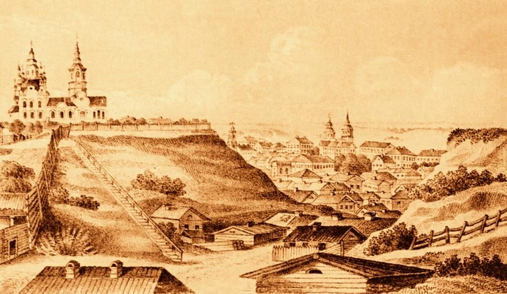 Юлиуш Флек. Вид Воскресенской церкви в Томске, 1860-е | Источник: radischev.lib.tomsk.ru