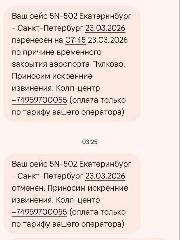 Такие сообщения получили пассажиры «Смартавиа» | Источник: читательница E1.RU