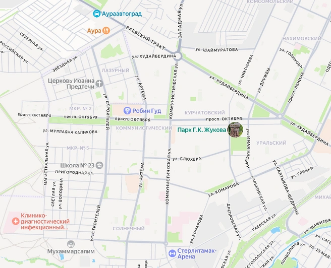 Улица Худайбердина идёт от центра к выезду из города | Источник: yandex.ru/maps