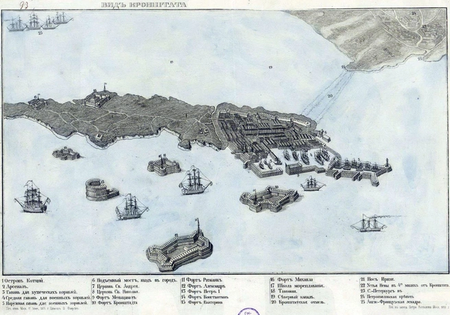Вид Кронштадта во время Крымской войны. Рисунок 1855 года | Источник: Википедия