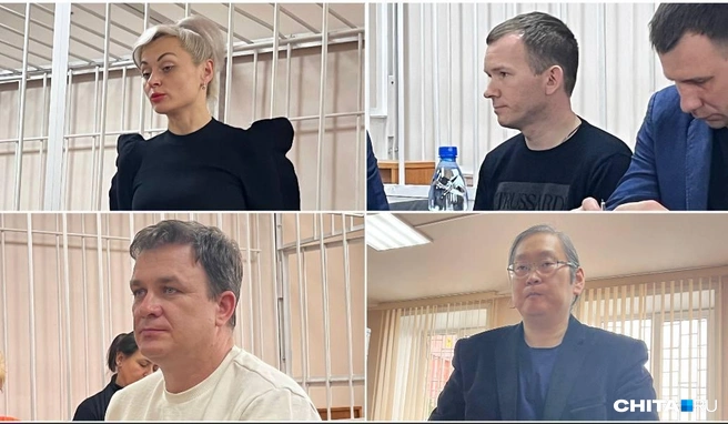 На коллаже все подсудимые. Сверху: Марина Попова и Евгений Гуцул; снизу: Михаил Мельников и Цыден Цыренжапов | Источник: Александр Хамраев / CHITA.RU