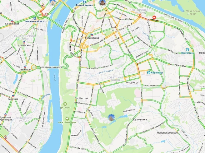 Днем в центральной части города горят желтые сигналы светофоров | Источник: «Яндекс Карты»