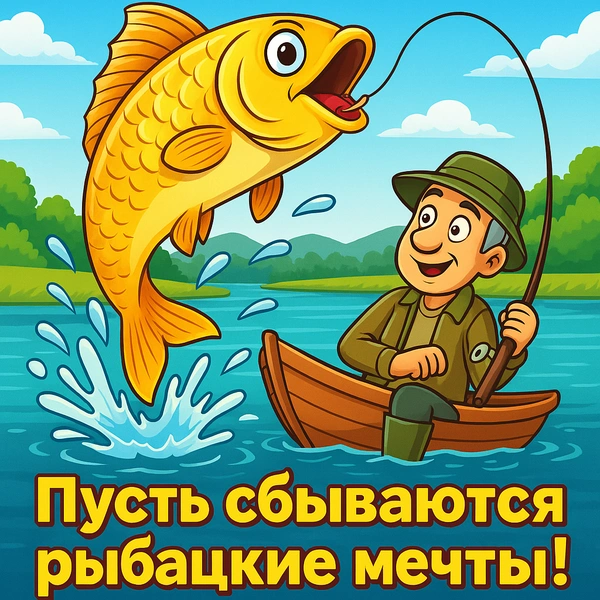День Рыбака: открытки близким, смешные открытки, открытки другу на день рыбака, открытки на день рыбака, рыбак | Источник: theDay/DALL-E